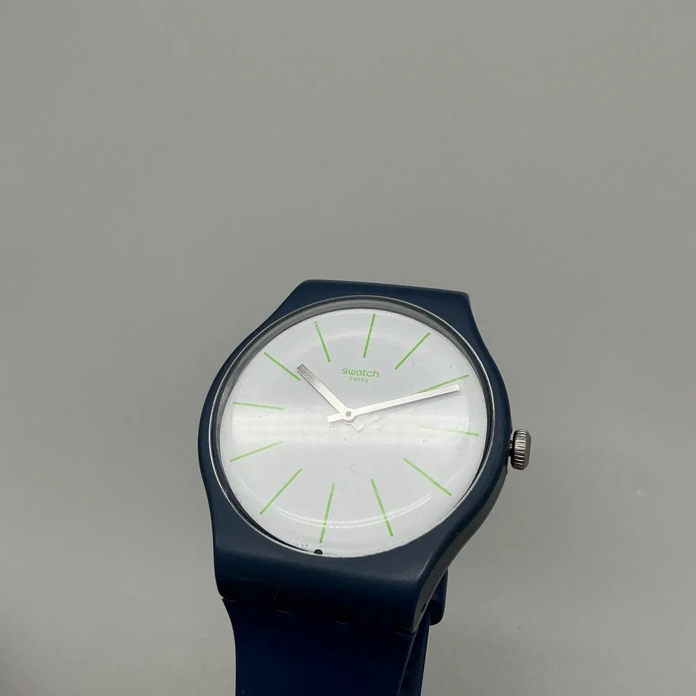 Swatch BlueSounds Mens Watch 41mm SUON127 Blue White Dial Swiss New Battery